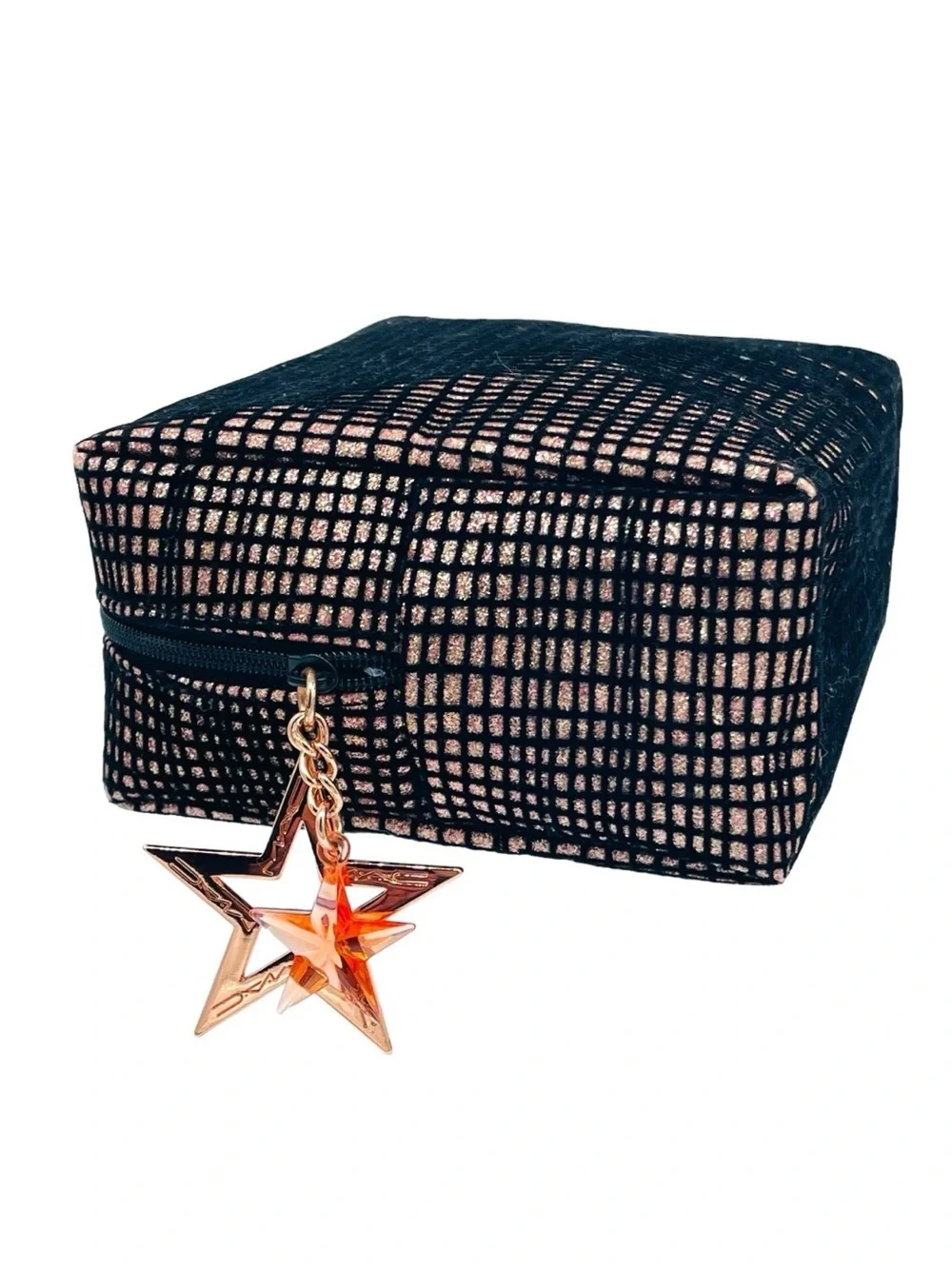 MAC COSMETICS‎ Black & Pink Star Velvet Makeup Cosmetics Travel Bag